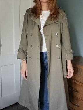 London Fog Olive Double-Breasted Trench Coat
